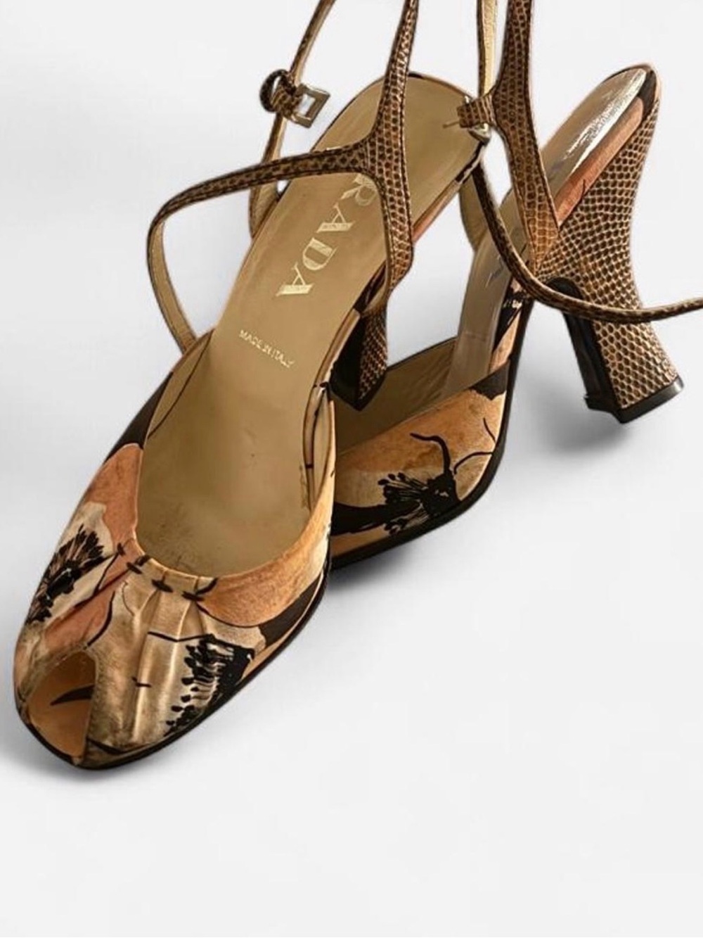Prada Floral Curved Lizard Heel